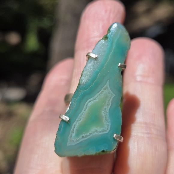 Sterling green agate crystal slice ring sz6.5 - Picture 7 of 10